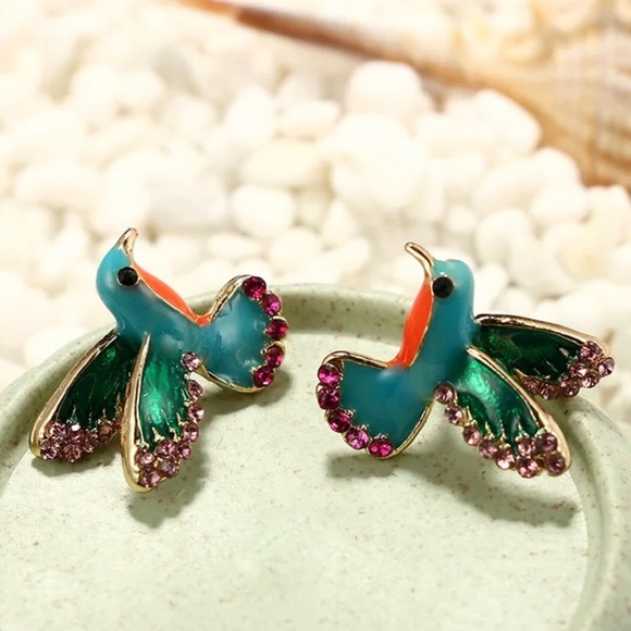 Colorful Hummingbird Earrings - Picture 1 of 8